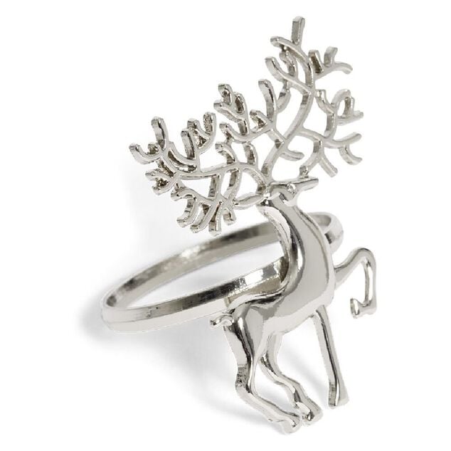 Rond serviette renne m&eacute;tal argent&eacute; x4