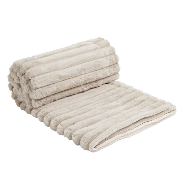 Plaid flanelle stries en relief marron 130x160cm