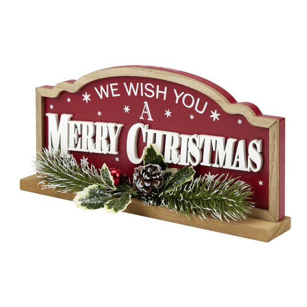 D&eacute;coration de No&euml;l &agrave; poser bois rouge et vert 30x5xH14cm