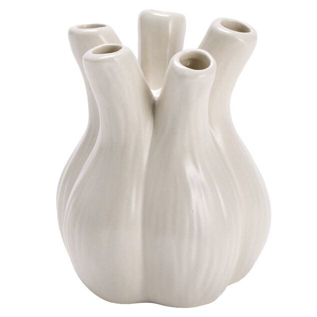 Vase c&eacute;ramique forme 5 bulbes tulipes &Oslash;10xH12cm (2 mod&egrave;les vert ou blanc)