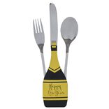 Lot de 4 pochettes &agrave; couverts Nouvel an forme bouteille noir et dor&eacute;