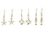 Boucles d'oreilles 3 paires marin zinc dor&eacute; L3,5cm