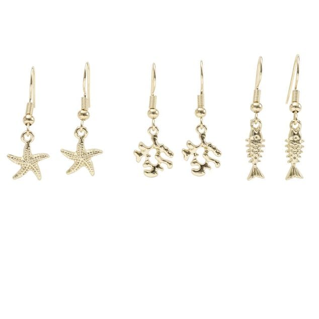 Boucles d'oreilles 3 paires marin zinc dor&eacute; L3,5cm