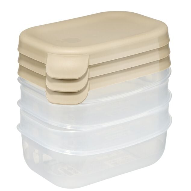 Bo&icirc;te alimentaire rectangulaire 25cl x3 plastique avec couvercle 12,5x9xH9,5cm (3 mod&egrave;les)