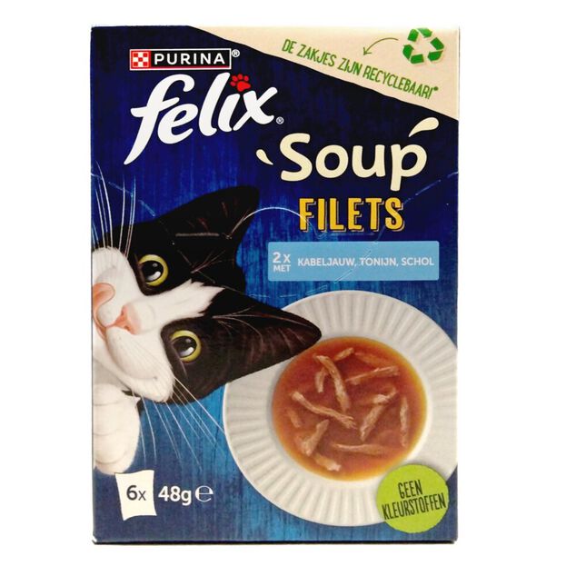 Sachet pour chat 6x 48gr Felix Soup poissons filets 3 saveurs