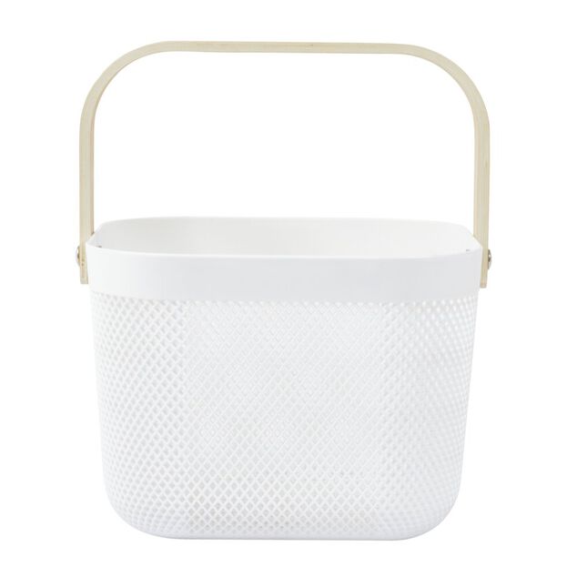 Panier plastique avec anse blanc et naturel - L24 x l24 x H18 cm