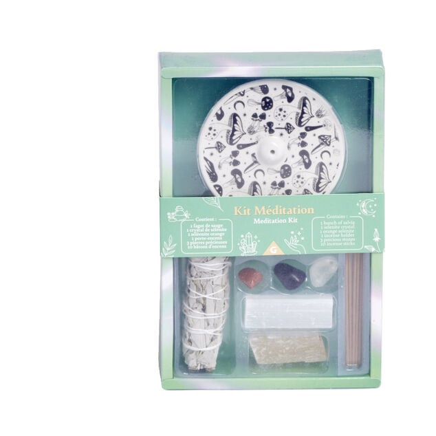 Coffret m&eacute;ditation kit encens/sauge/s&eacute;l&eacute;nite