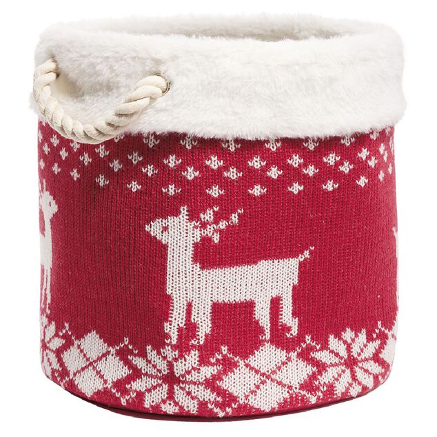 Panière de rangement style chaussette de Noël rouge et blanc Ø30xH30cm