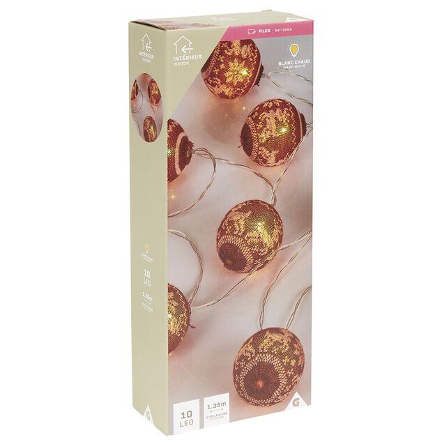 Guirlande &eacute;lectrique boule tissu 10 LED 1,35m d'&eacute;clairage blanc chaud
