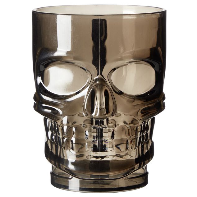 Verre plastique forme t&ecirc;te de mort noir &Oslash;9,5xH12,5cm