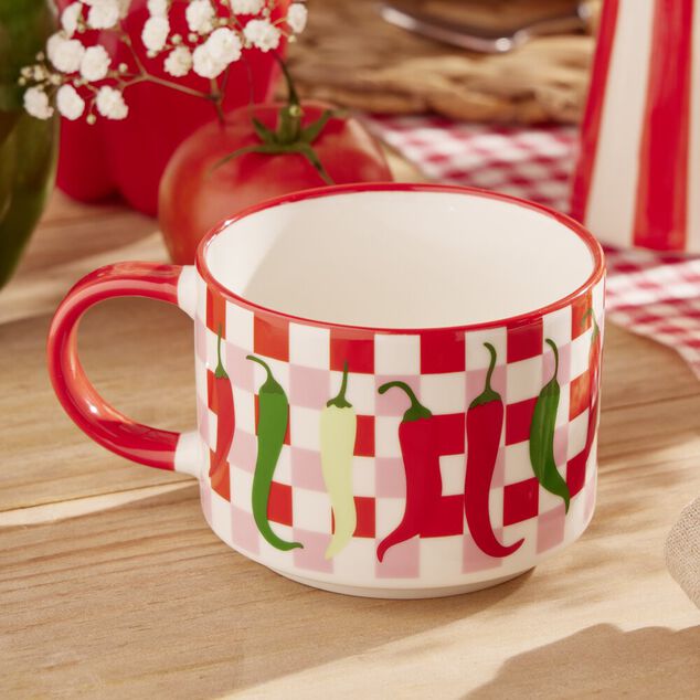 Mug c&eacute;ramique motifs piments &Oslash;13xH8,5cm (2 mod&egrave;les)