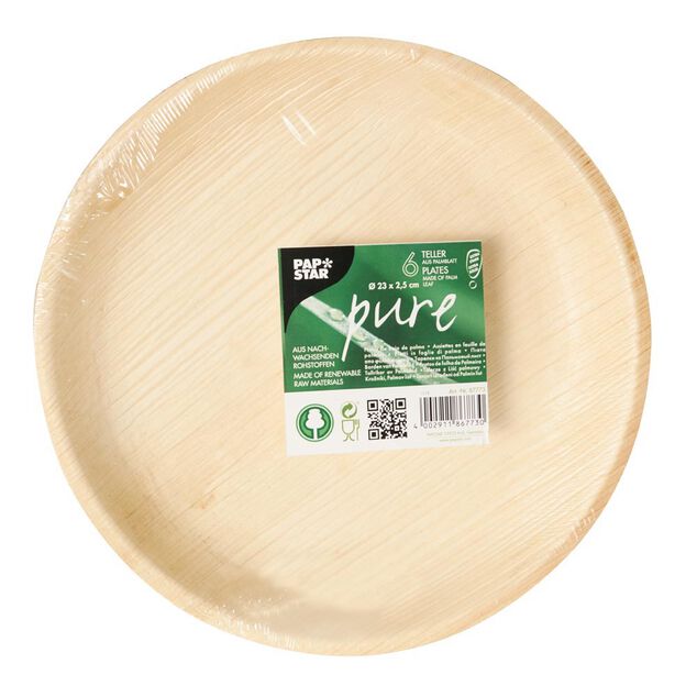 Lot de 6 assiettes rondes en feuille de palmier beige