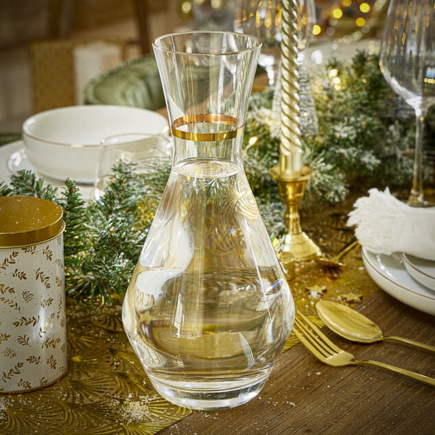 Carafe en verre goulot liser&eacute; dor&eacute; 1,3L