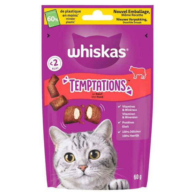 Friandise pour chat Whiskas tentations  saveur boeuf sachet 60g