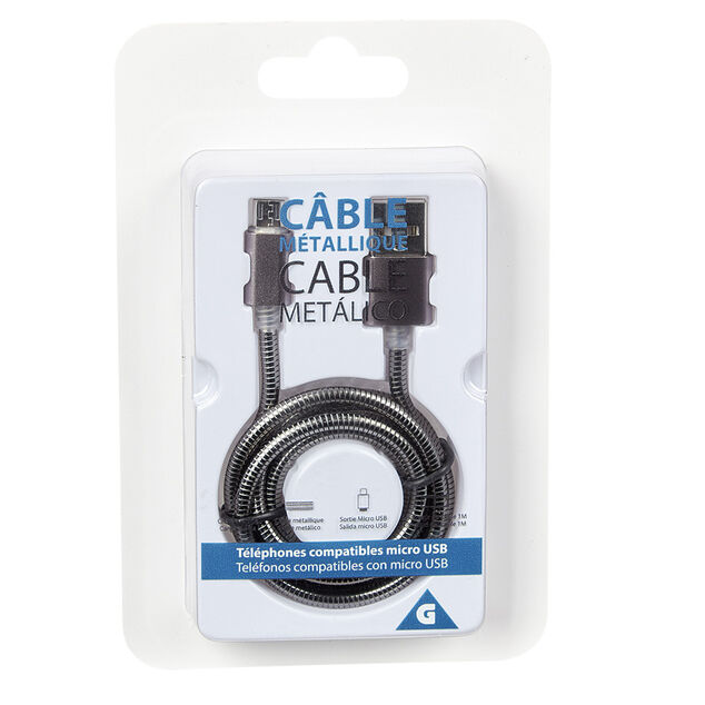 C&acirc;ble USB vers micro USB m&eacute;tal Noir charge rapide