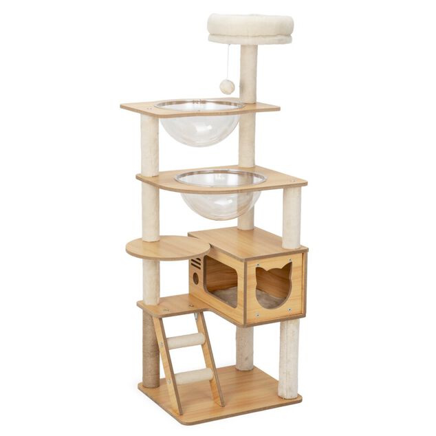 Arbre &agrave; chat XL 4 niveaux couchage et griffoir beige H133cm
