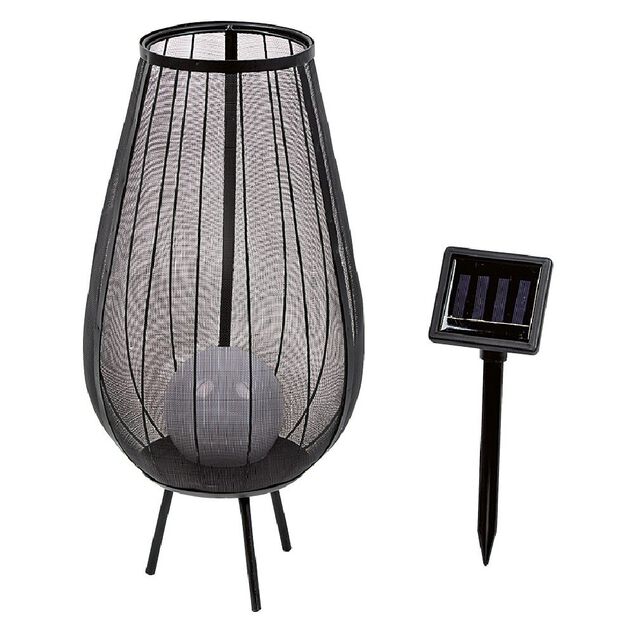 Lanterne solaire m&eacute;tal filaire mesh noir led blanc fixe H44,5 cm