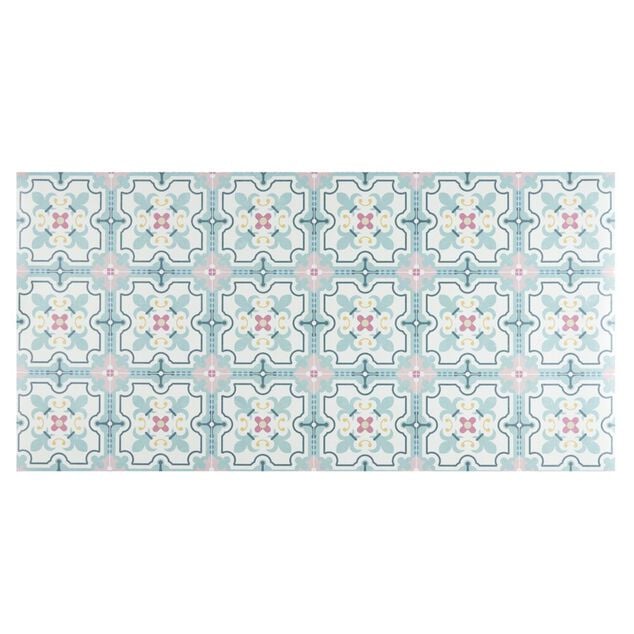 Tapis vinyle rectangulaire motif carreau de ciment beige et bleu 50x100cm
