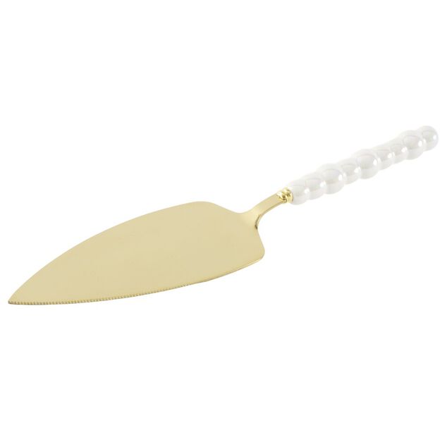 Pelle &agrave; tarte inox et plastique dor&eacute; manche perles L25X6XH3 cm