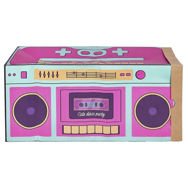 Tunnel de jeu pour chat carton motif cassette 60x27xH22cm