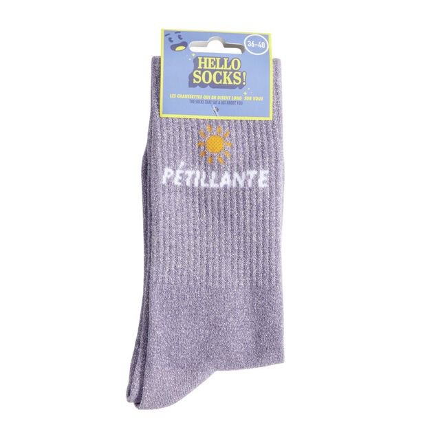 Chaussettes femme tige haute P&eacute;tillante paillett&eacute; violet T36/40