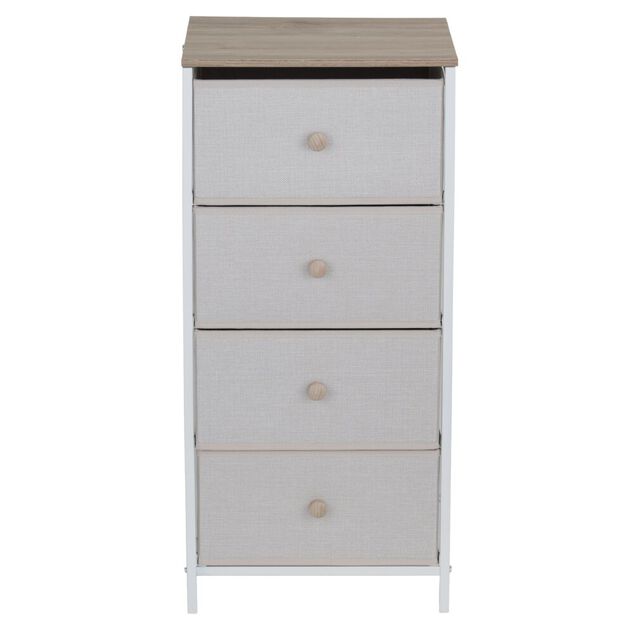 Console de rangement Gabrielle 4 tiroirs en bois blanc et naturel 35xP30xH75cm