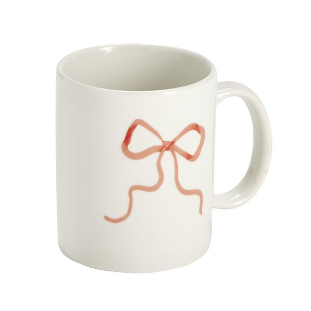 Mug porcelaine 33cl blanc motif noeud rouge &Oslash;8xH9,5cm