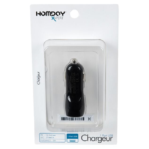Chargeur allume cigare simple 1 port USB Homday X-Pert