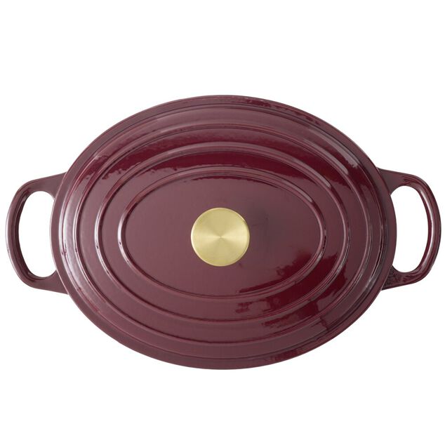 Cocotte en fonte ovale 6L avec poign&eacute;e dor&eacute;e L40X31XH12 cm (2 mod&egrave;les bordeaux ou blanc)