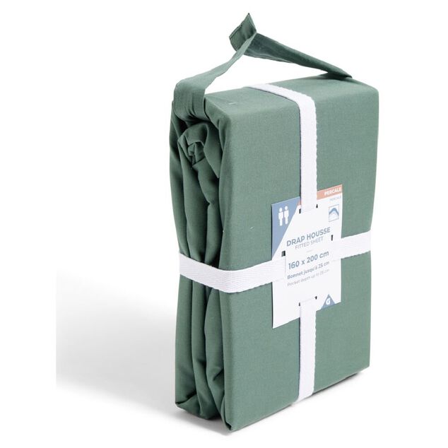 Drap housse 160x200cm 100% coton percale vert