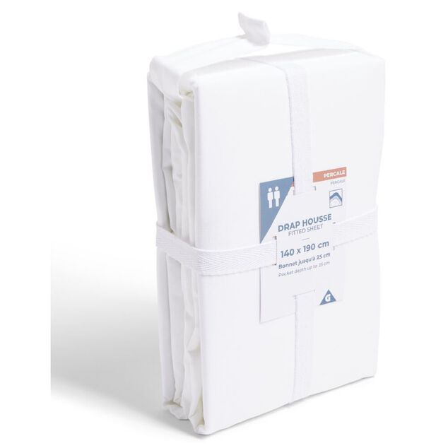 Drap housse 140x190cm 100% coton percale blanc