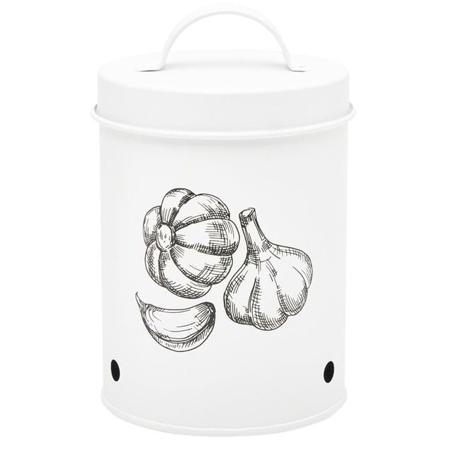 Bo&icirc;te de conservation pour ail en m&eacute;tal blanc