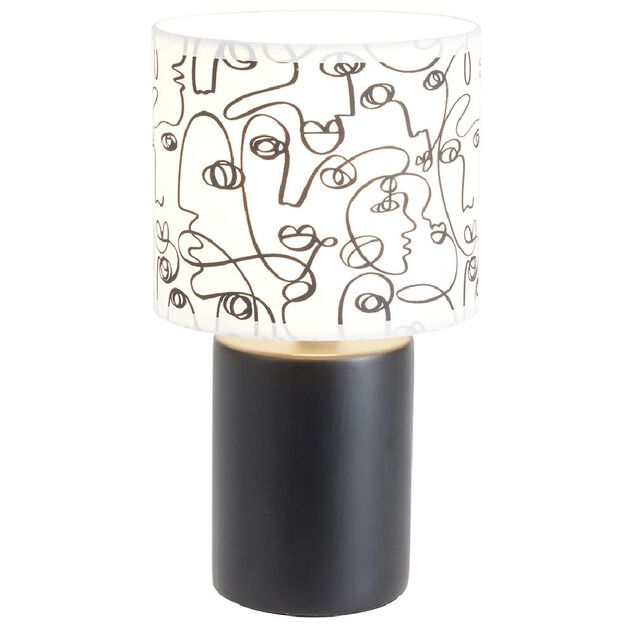 Lampe &agrave; poser fa&iuml;ence abat jour motif line art visage