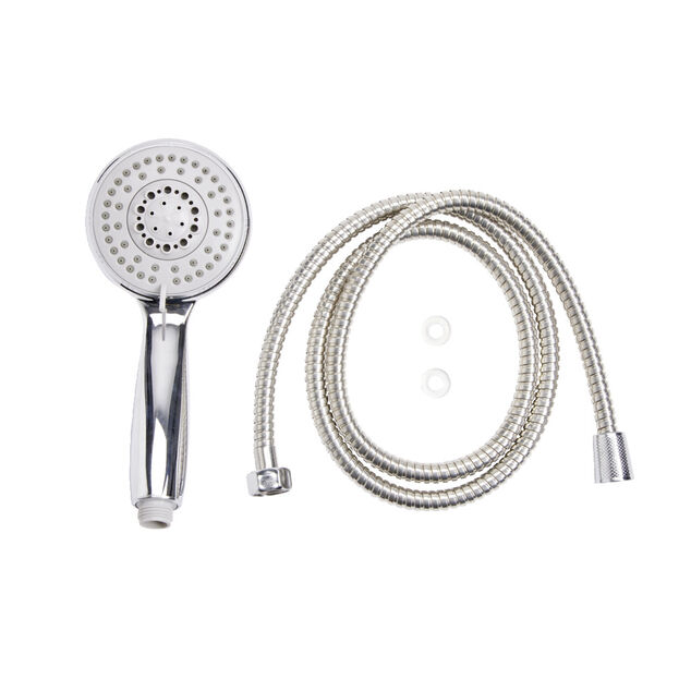 Pommeau de douche rond 5 fonctions chromé + tuyau 1,5m