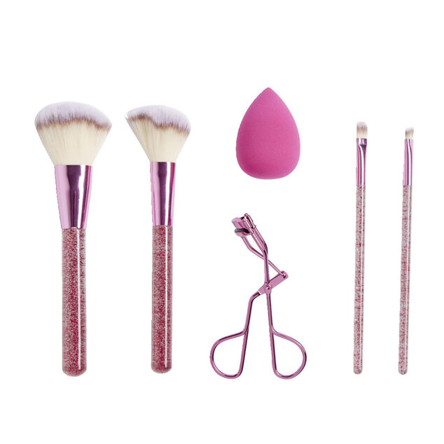 Kit accessoires maquillage 6 pi&egrave;ces beige ou rose - 2 coloris