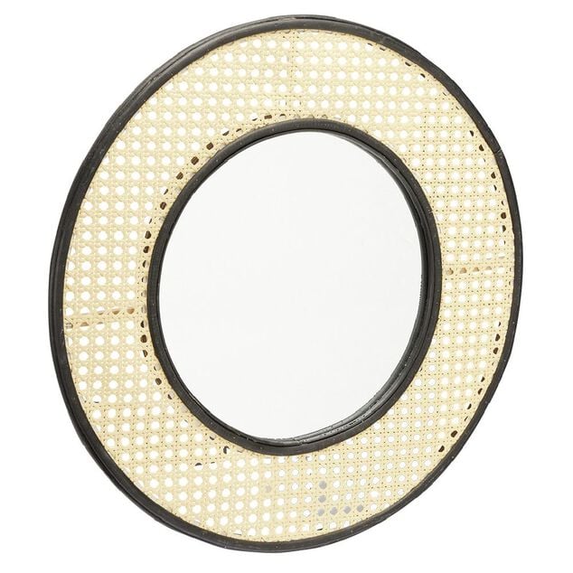 Miroir rond effet cannage noir et naturel &Oslash;48 cm