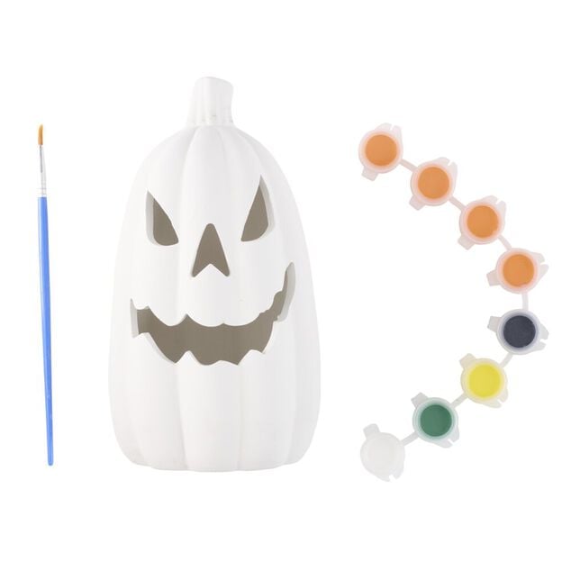 Bougeoir LED citrouille Halloween pl&acirc;tre &agrave; peindre mini peinture 3ml x8 (2 mod&egrave;les)