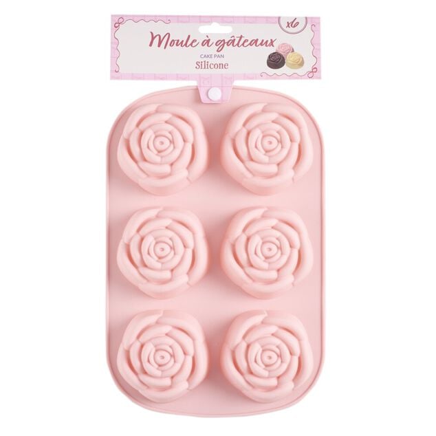 Moule &agrave; g&acirc;teau x6 fleur rose silicone 16,5x22,5cm