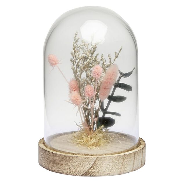 Cloche déco pampa socle bois naturel