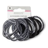 Lot de 15 &eacute;lastiques &agrave; cheveux polyester noir et blanc