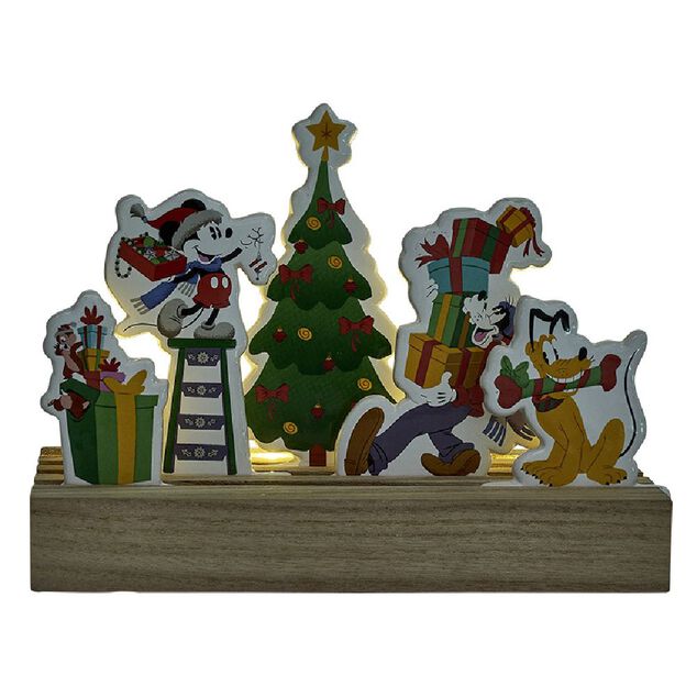 Décoration de Noël lumineuse à poser Disney sur socle bois Mickey et ses amis