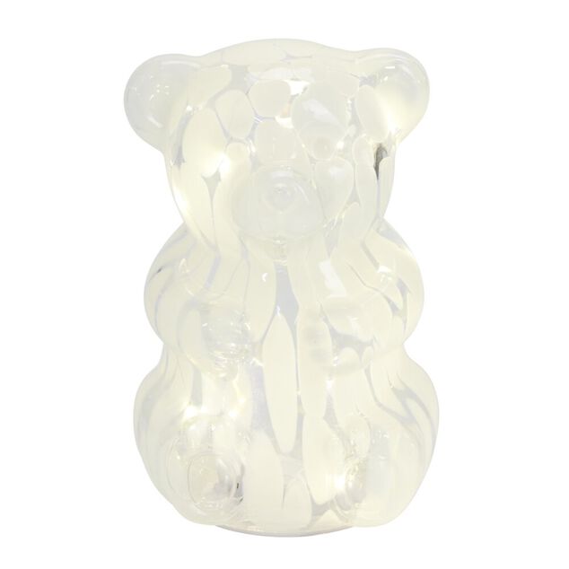 Décoration lumineuse à poser ourson en verre transparent et blanc H17,5cm