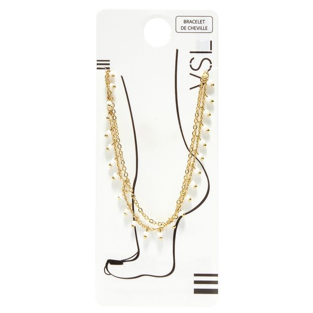 Cha&icirc;ne de cheville argent&eacute; fer et laiton avec perles pendantes