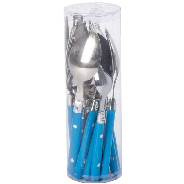 M&eacute;nag&egrave;re 16 pi&egrave;ces inox manche plastique bleu