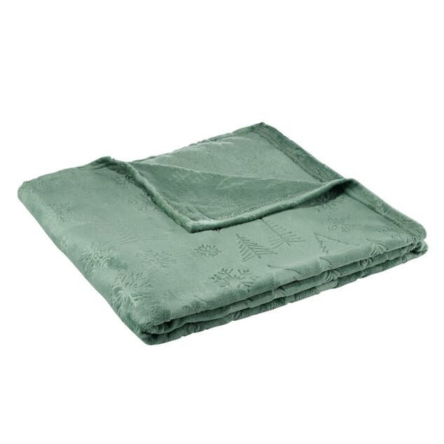 Plaid de No&euml;l imprim&eacute; relief polyester L160X130 cm (2 mod&egrave;les rouge ou vert)