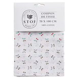 Coupon tissu imprimé Blossom 70x100cm coton blanc et rouge