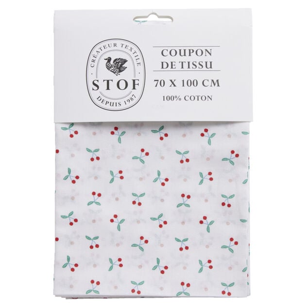 Coupon tissu imprim&eacute; Blossom 70x100cm coton blanc et rouge
