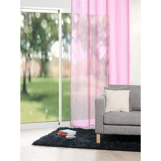 Voilage &agrave; oeillets rose imprim&eacute; arabesque 140x240 cm