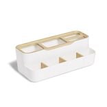 Rangement salle de bain bambou et plastique blanc