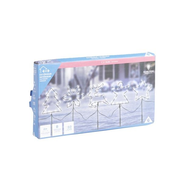 Lot de 5 pics lumineux &agrave; planter H50cm blanc froid